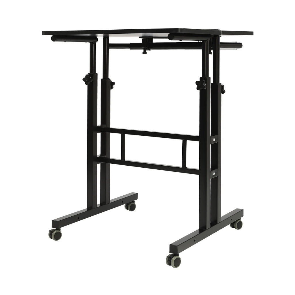 24" Mobile Stand Up Desk Adjustable Height Small Storage Desk with Wheels Black Q8598