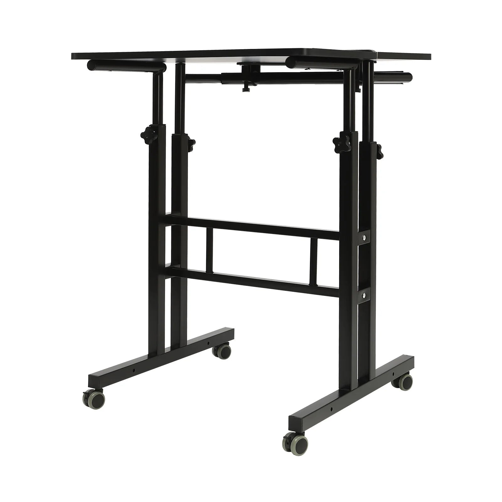 24" Mobile Stand Up Desk Adjustable Height Small Storage Desk with Wheels Black Q8598