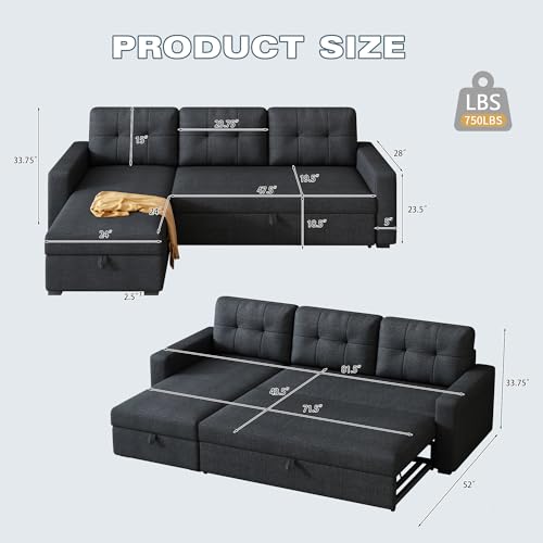 L-Shape Reversible Sectional Sleeper Sofa Bed with Storage Chaise Z9733