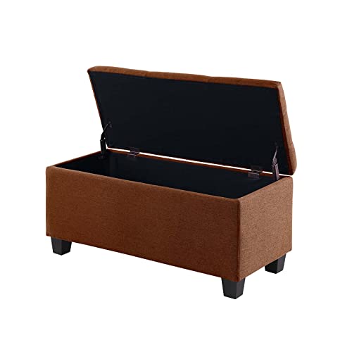 Dark Blue Linen Storage Ottoman Bench D200