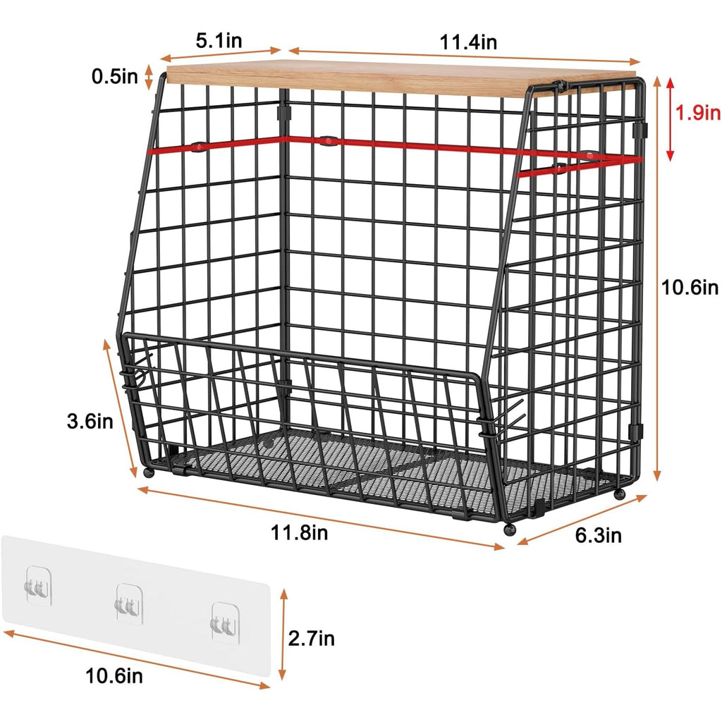 3 Pack Hanging Wire Basket with Wood Lid & S Hook L629