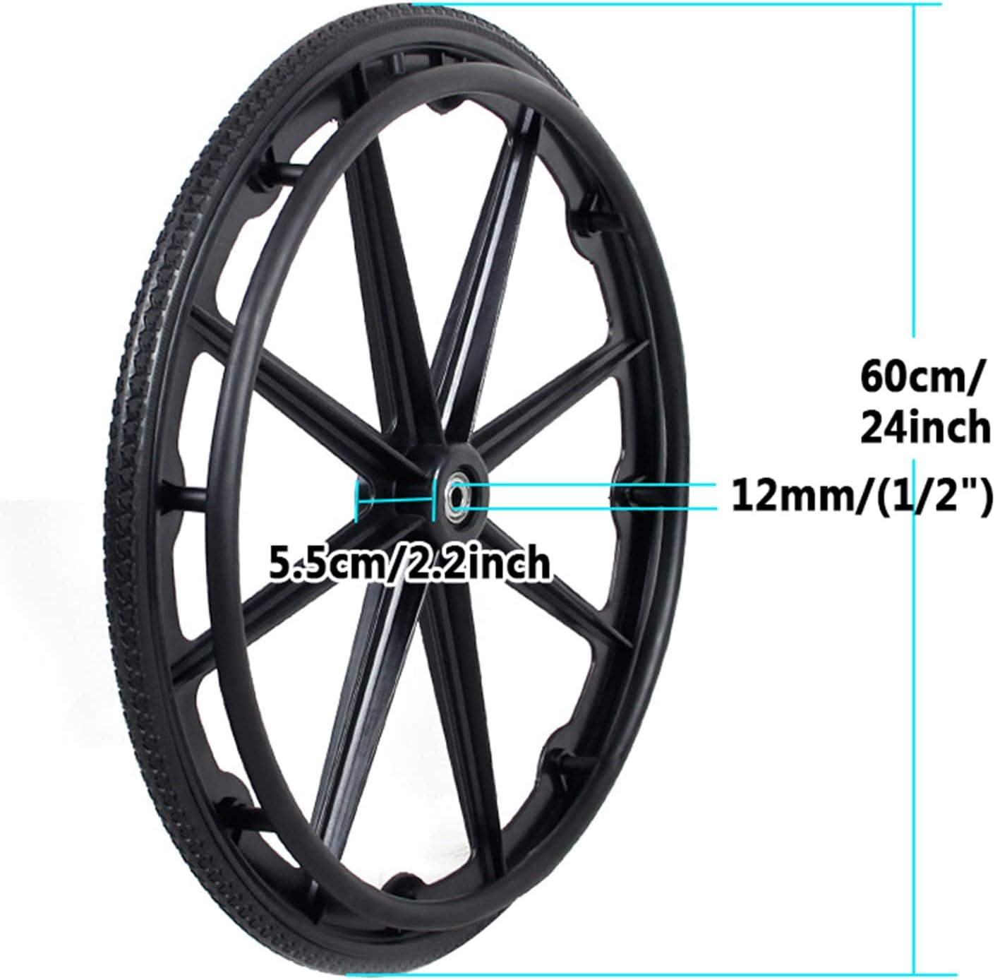 24 Inch Wheelchair Replacement Wheel, Manual Wheelchair Rear Wheel, Solid Black Tire M1615