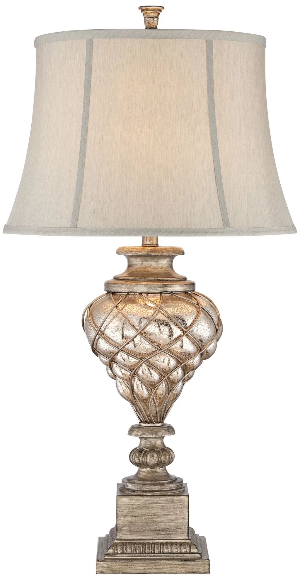 Large Traditional End Table Lamps Set of 2 Gold Silver Finish Mercury Glass N298