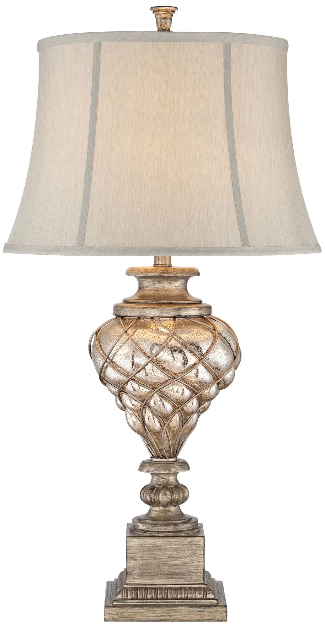 Large Traditional End Table Lamps Set of 2 Gold Silver Finish Mercury Glass N298