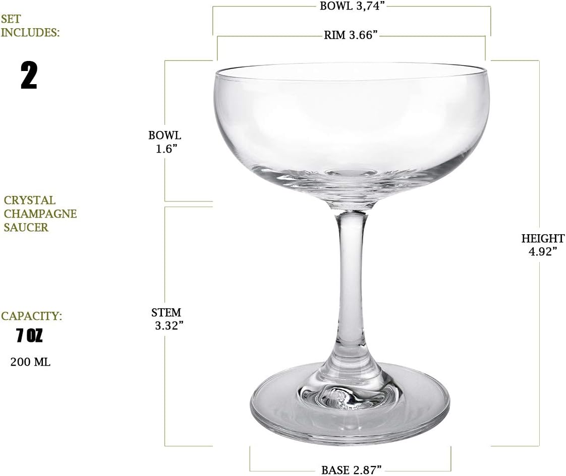 Champagne Coupe Glass Set of 2, Crystal, 7 oz B265