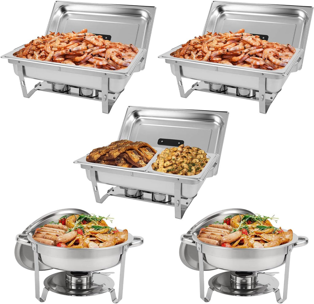 5 Pk Stainless Steel Chafing Dish Set with Full & Half Size Food Pan L467190