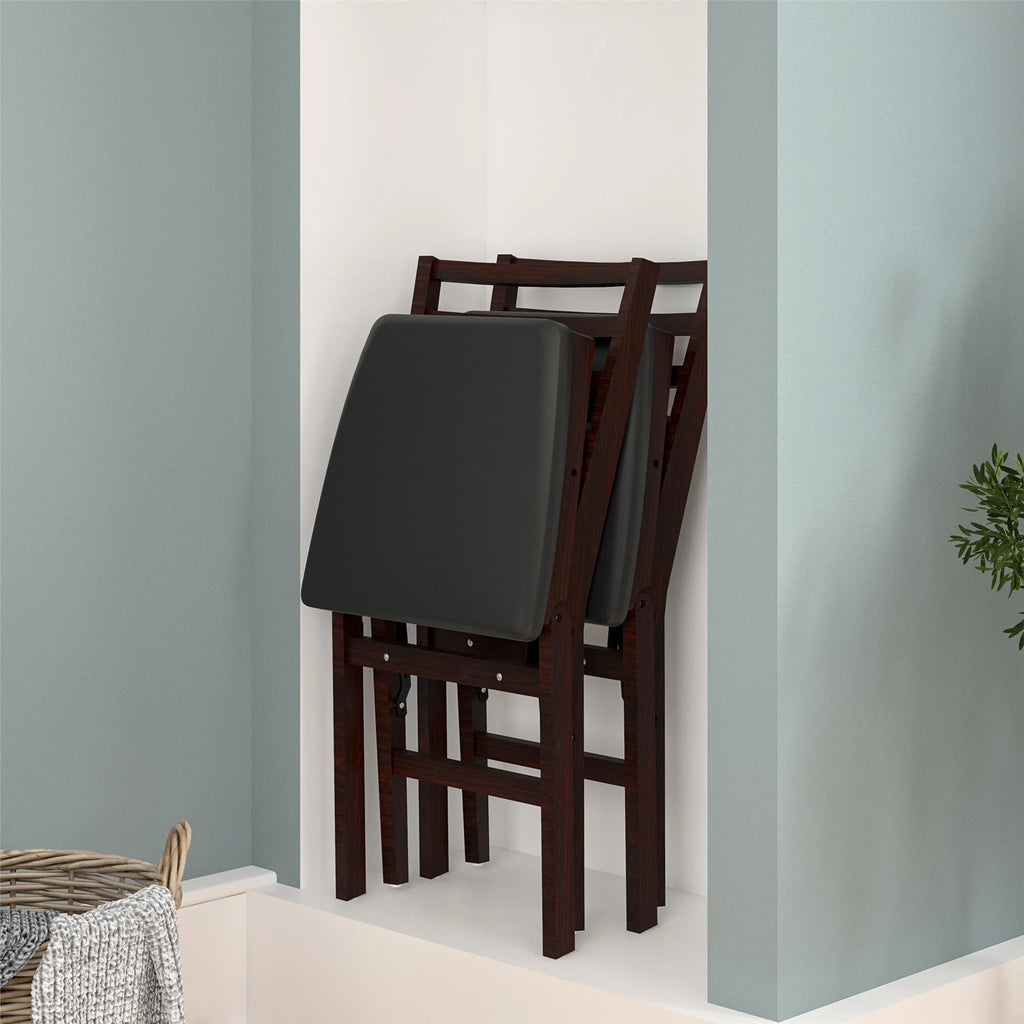 Dark Mahogany Wood Folding Chair with Vinyl Padded Seat, 2-Pack D9369