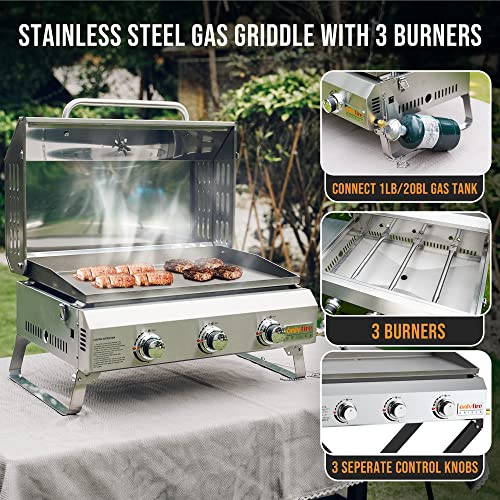 3-Burner Portable Propane Gas Griddle with Foldable Cart V1805