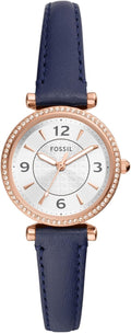 Rose Gold Navy Stainless Steel and Leather Three-Hand Watch E18070