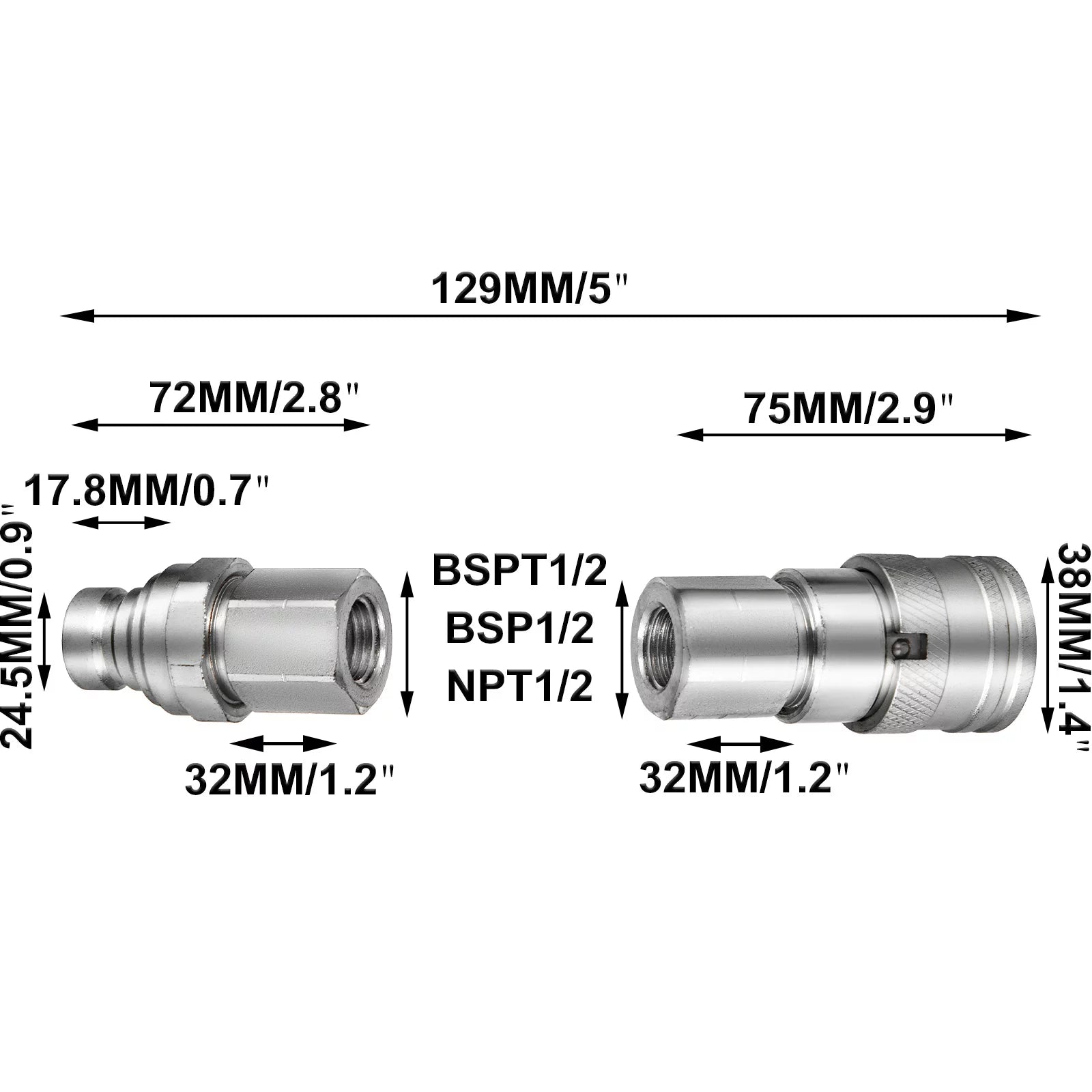1/2" NPT Thread Hydraulic Couplers with Dust Caps K25338