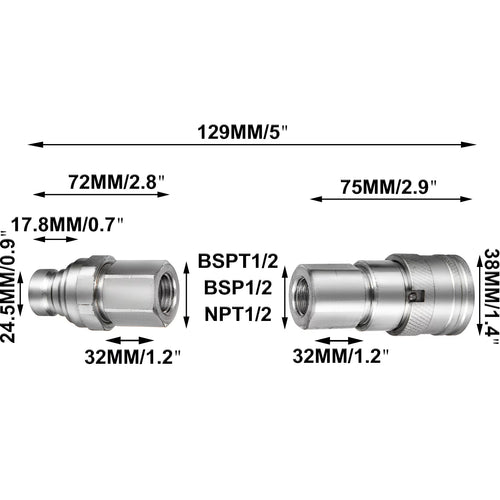 1/2" NPT Thread Hydraulic Couplers with Dust Caps K25338