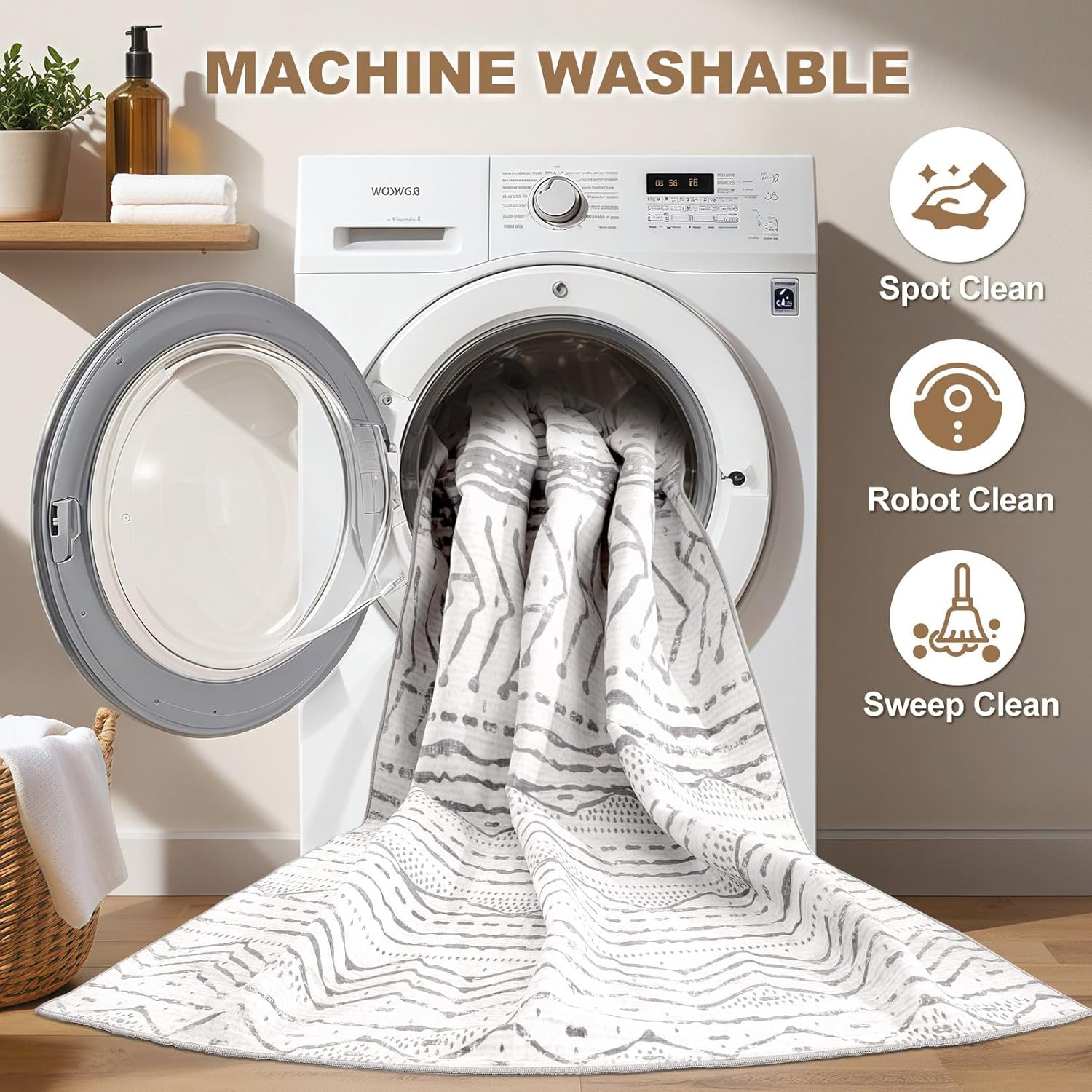 Grey 9x12 Machine Washable Area Rug B51674