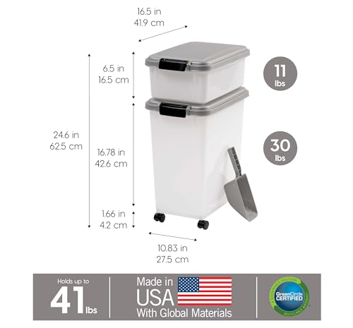 30 lbs & 11 lbs Combo Airtight Dog Food Storage Container, Stackable Treat Box, 2-Cup Scoop, Wheels, Seafoam Blue J33993