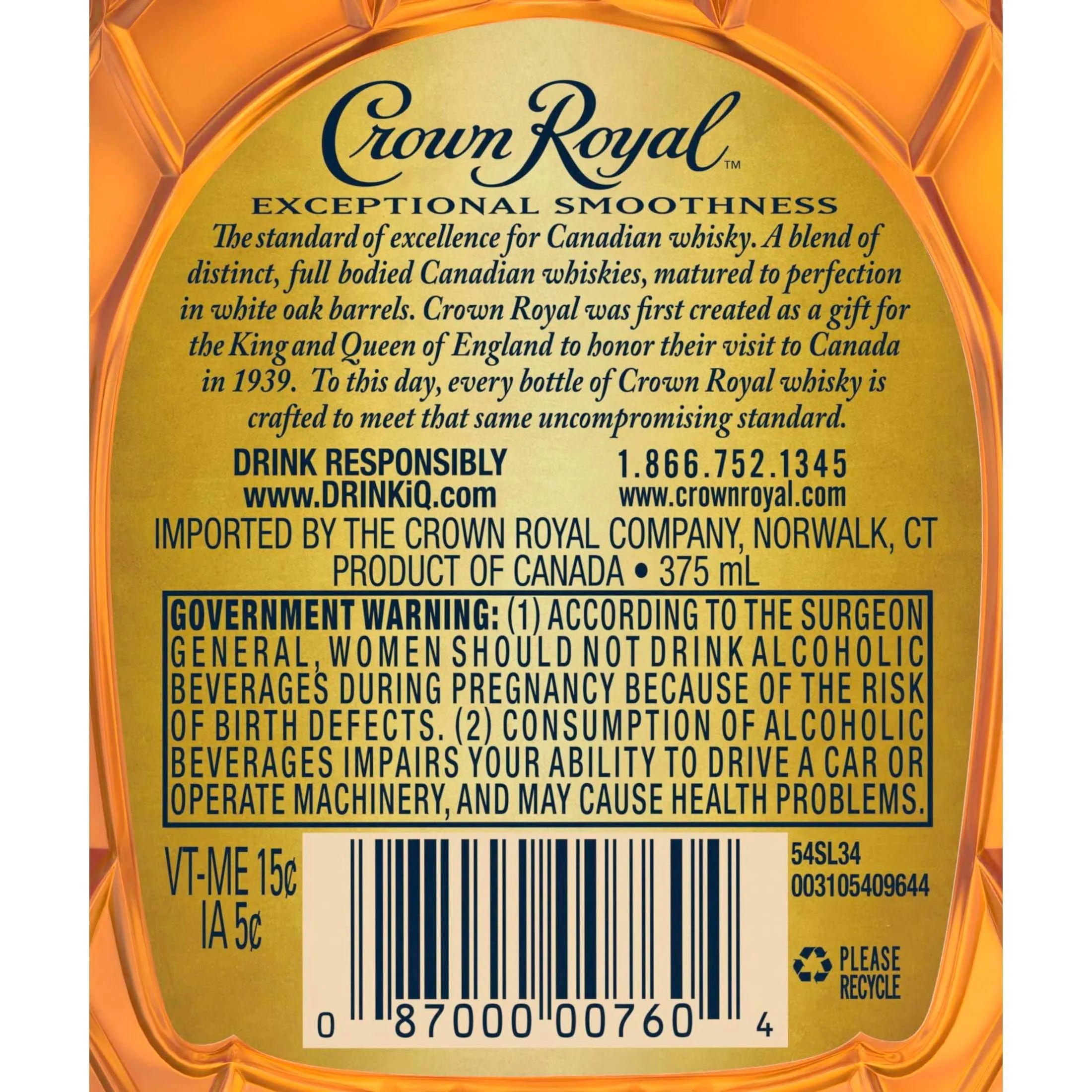 375 mL Blended Canadian Whisky, 40% ABV O756