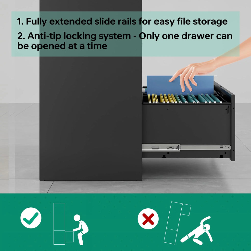 Black Metal 5 Drawer Lateral File Cabinet L7000