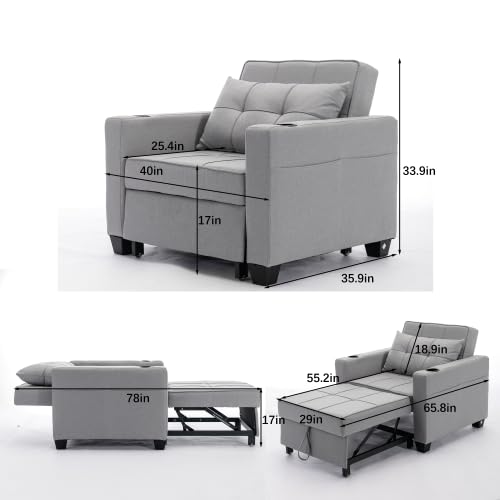 Light Gray 3-in-1 Convertible Sofa Bed Chair with 2 Cupholders B43801