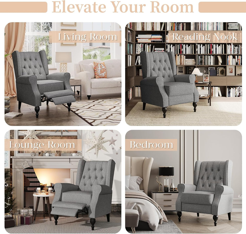 Dark Gray High Back Upholstered Recliner Chair Y498677