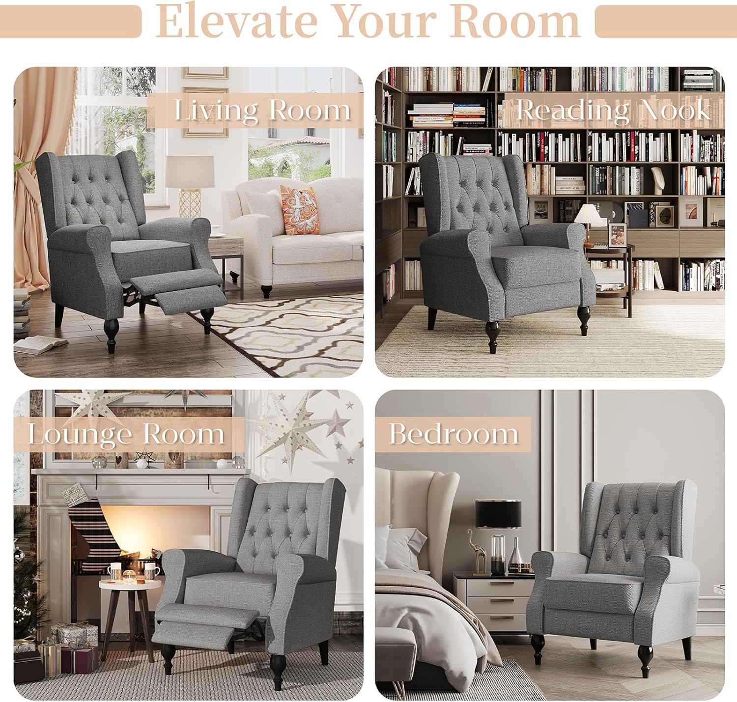 Dark Gray High Back Upholstered Recliner Chair Y498677