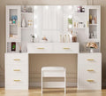 White Large Vanity Desk with Mirror and Lights 8 Drawers C6305