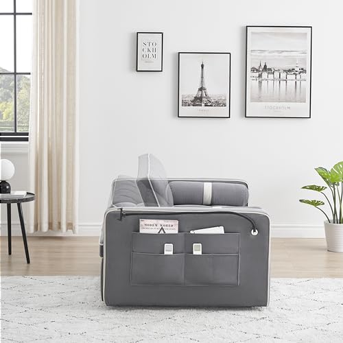 Gray Velvet Convertible Sleeper Sofa with Pull Out Bed V5996