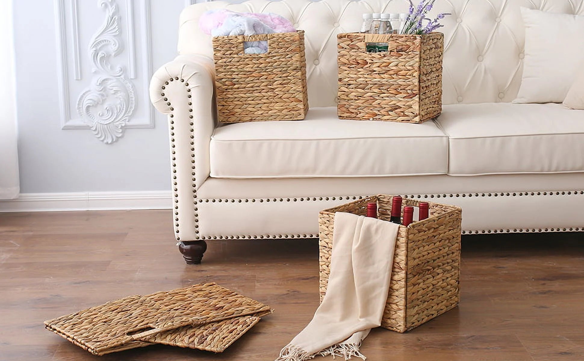 12x12x12 4 Pack Water Hyacinth Wicker Cube Storage Baskets R17852