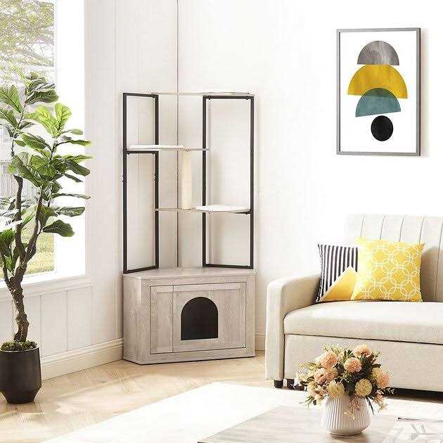 Corner Box Enclosure with Cat Tree Tower Cat Litter X136