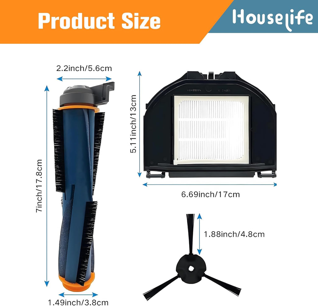 10 PCS Vacuum Accessories Kit with 1 Main Brush, 6 Side Brushes, 2 Filters, 1 Cleaning Brush Y736