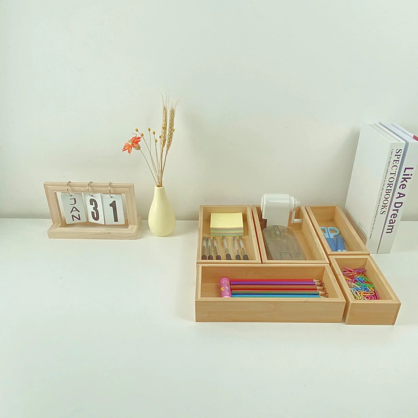 Bamboo Drawer Dividers Set, Adjustable Wooden Organizers, Stackable Trays, Brown Q26925