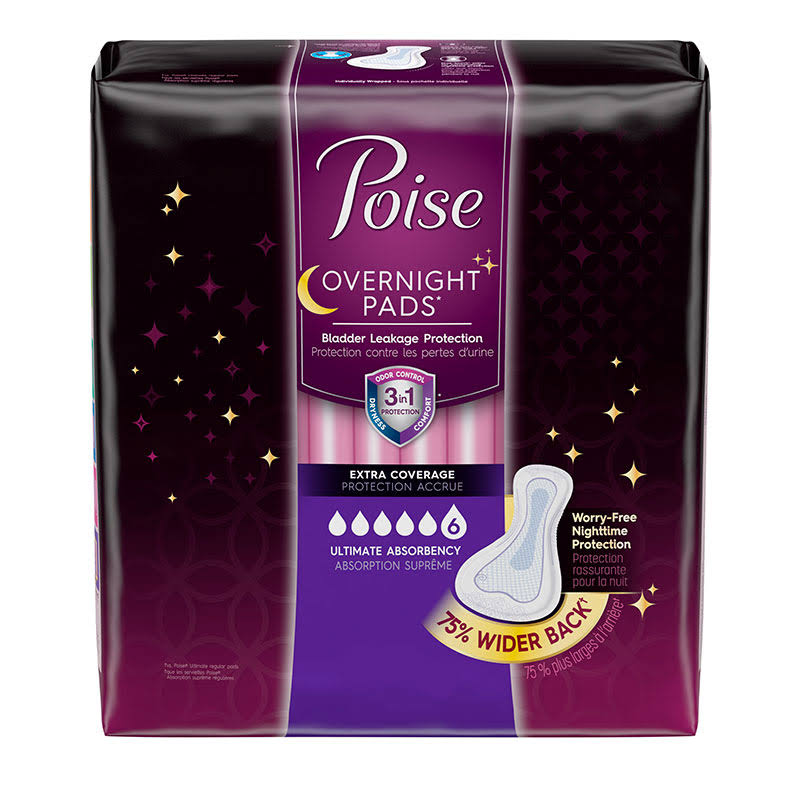 Poise Overnight Incontinence Pads, Ultimate Absorbency, Extra Coverage, Case G829