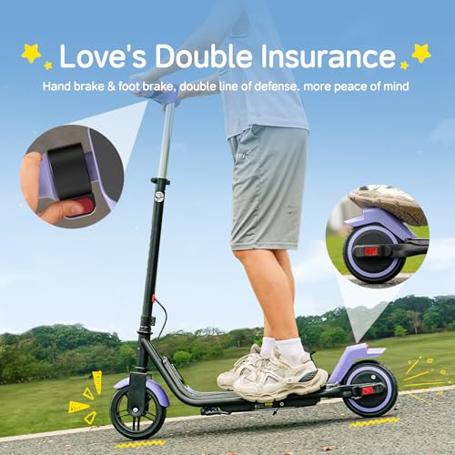 Kids Electric Scooter, 3/6/10mph Speeds, Adjustable Height, 150W, Dual Brake K6229