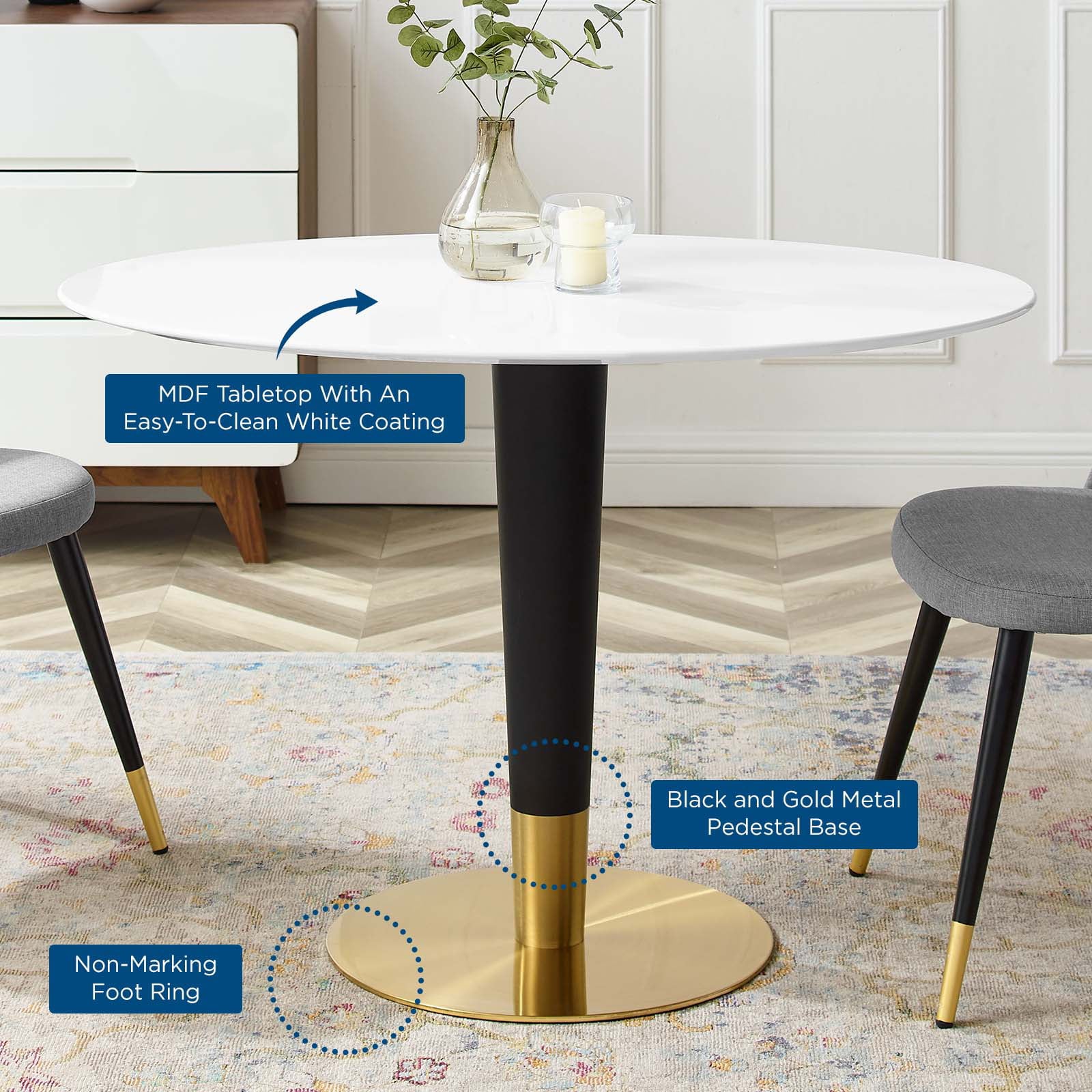 Oval Wood Metal Gold White Dining Table N403381