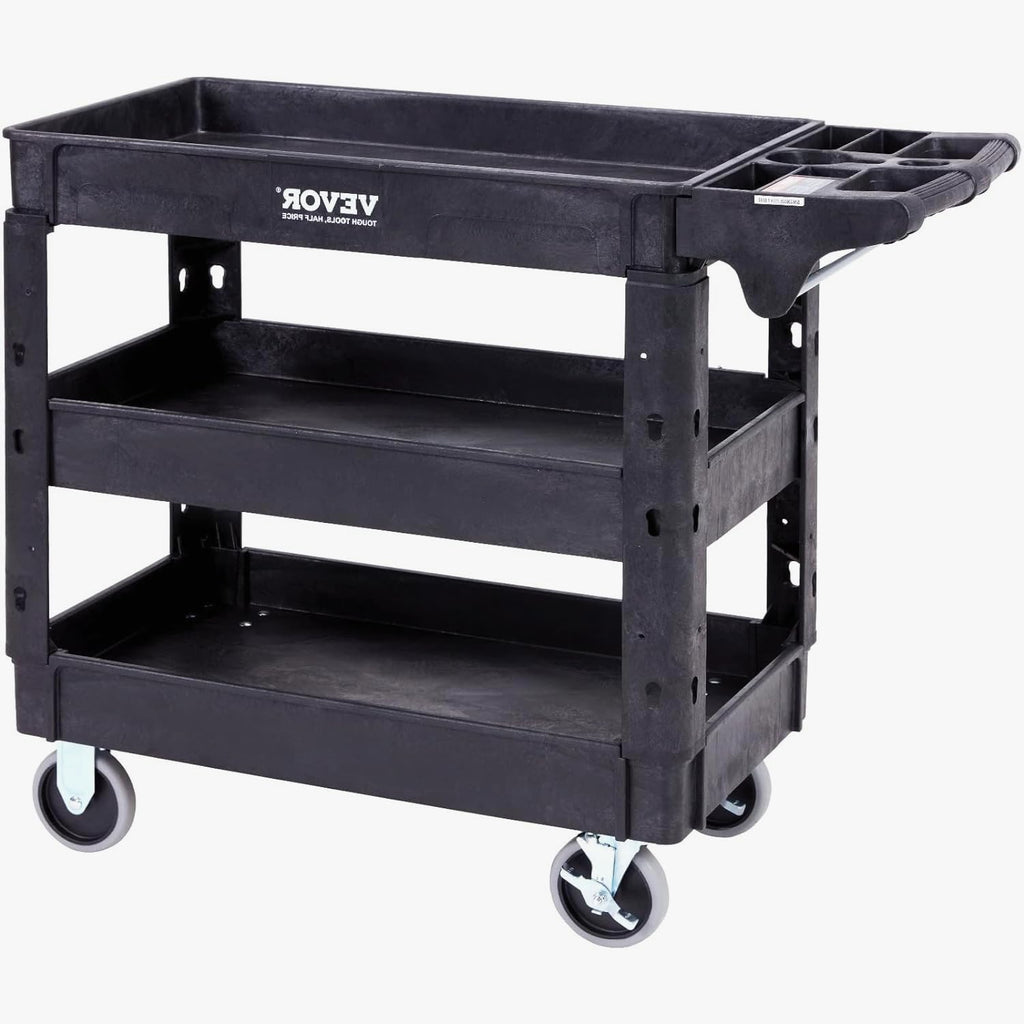 Black 3 Shelf Heavy Duty Utility Cart with Swivel Wheels G4780