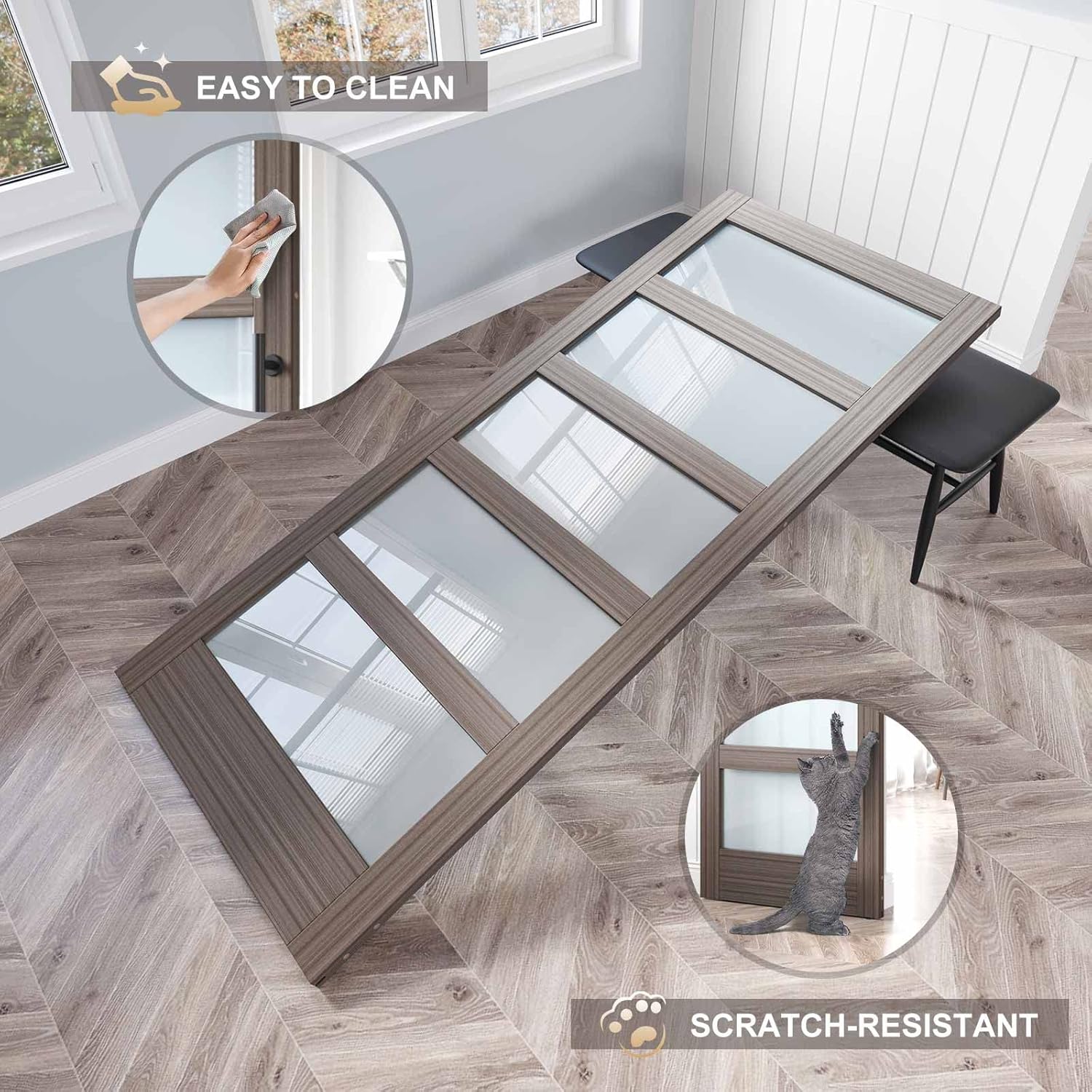 Glass Sliding Barn Door Slab with Hardware Kit, MDF Wood Panel with PVC Surface V4740
