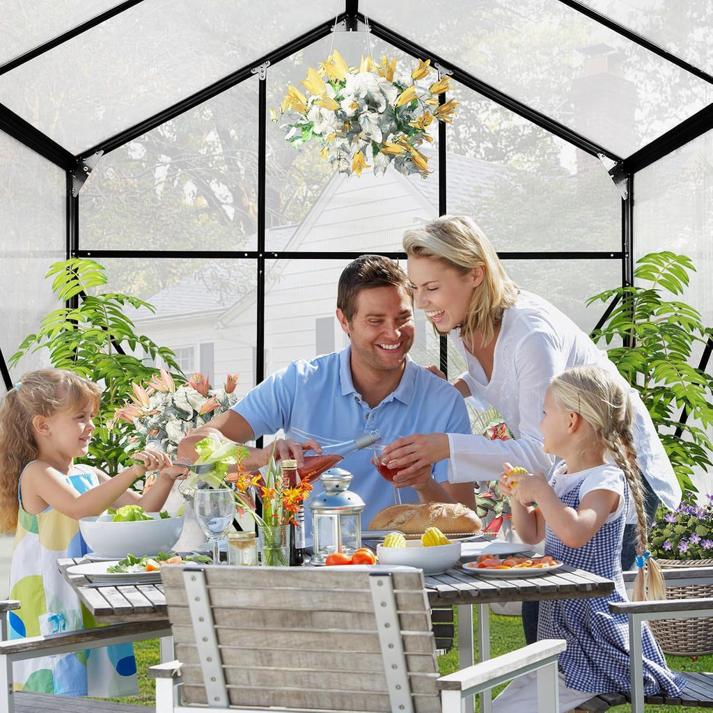 10x6 FT Polycarbonate Greenhouses with Sliding Door and Adjustable Vent Window, Black Q3784