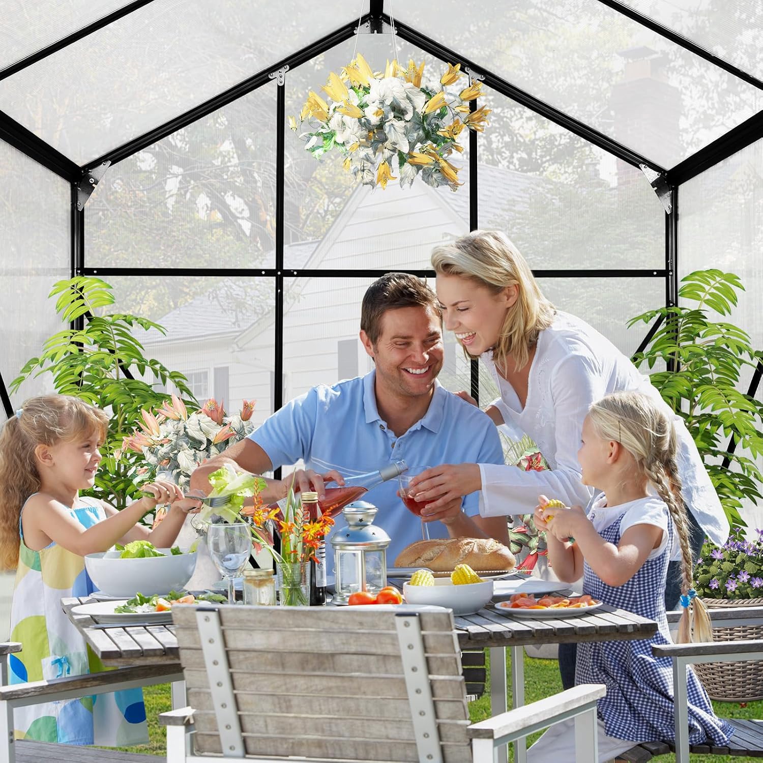 10x6 FT Polycarbonate Greenhouses with Sliding Door and Adjustable Vent Window, Black Q3784