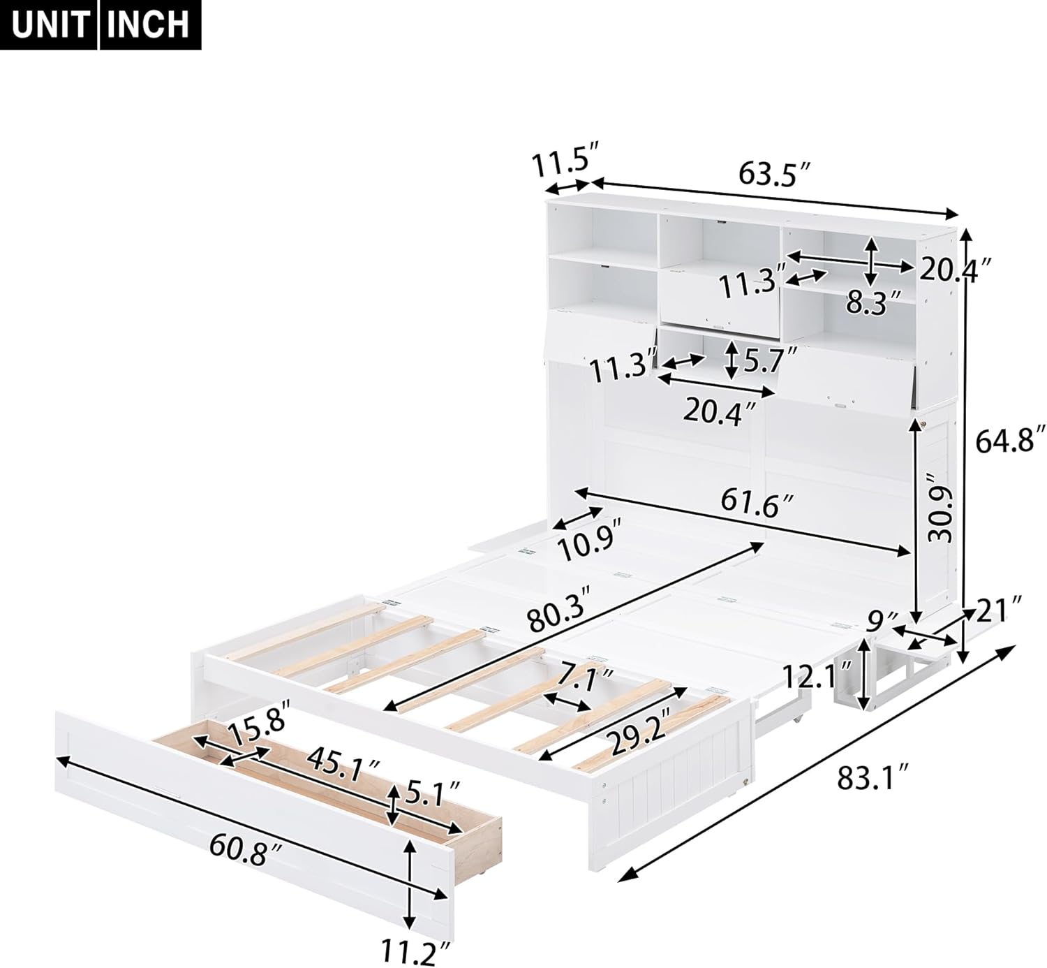 Queen Size Murphy Bed with Bookcase and Drawer A77152