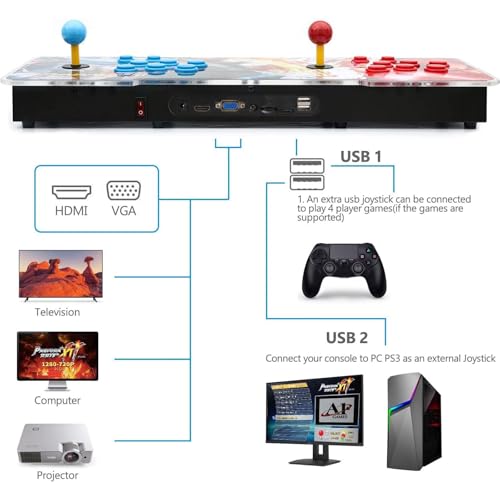 30000 Games Arcade Game Console, 3D Double Stick, 4 Players Online Game A28683