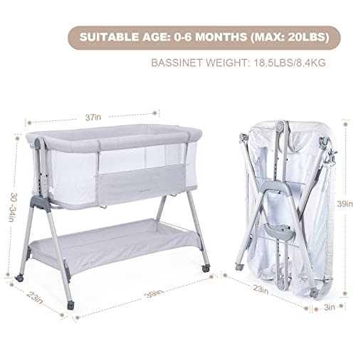 Pink Baby Bassinet Bedside Sleeper with Wheels K7311