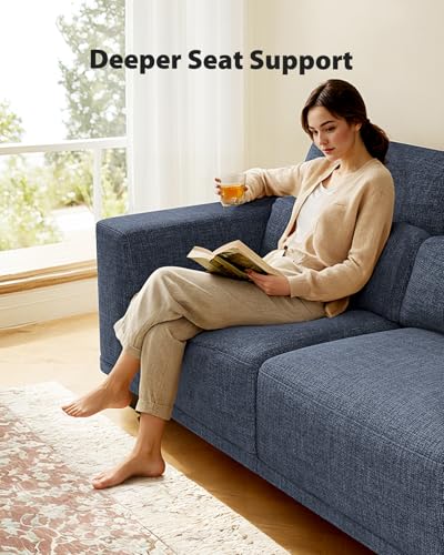 Blue 3 Seater Linen Sofa with Deep Seats G9345
