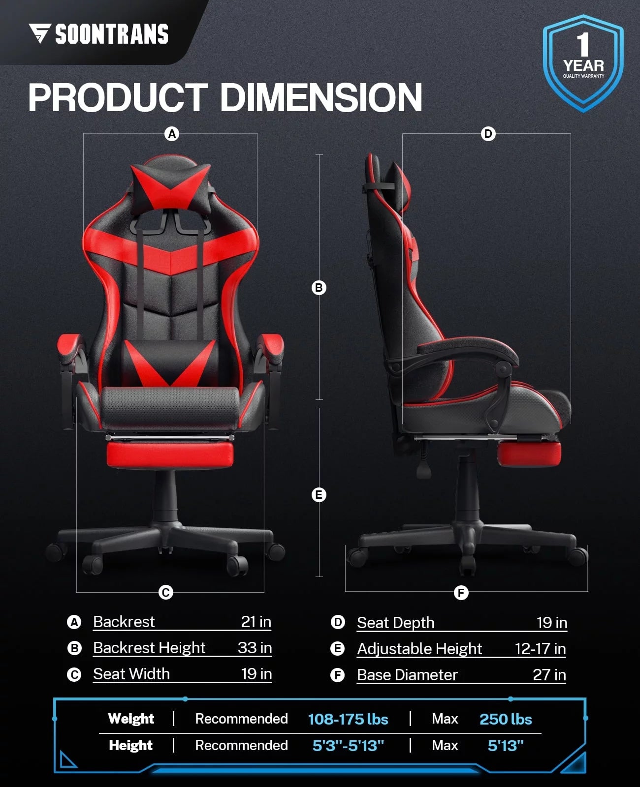 Red Ergonomic Gaming Office Chair with Footrest J83020