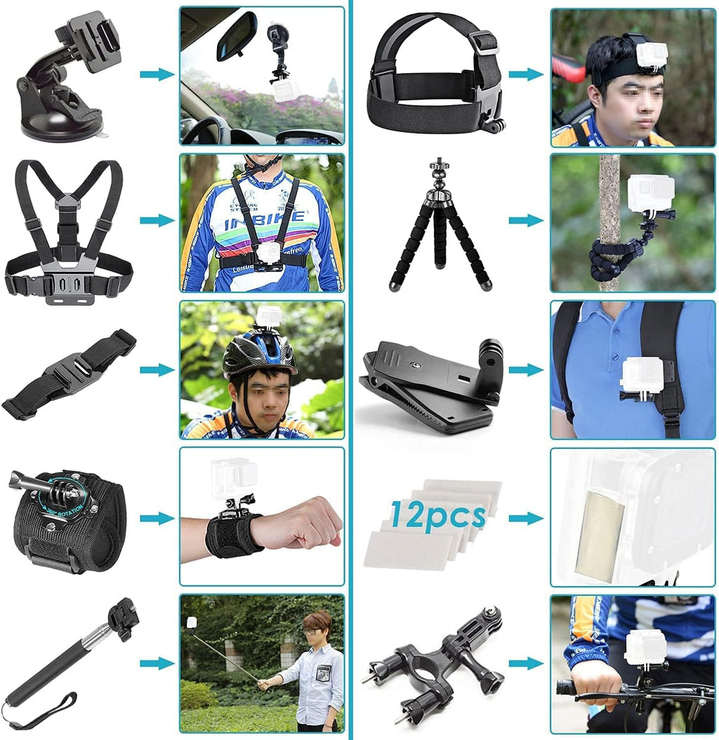 Waterproof Action Camera with Front LCD and Touch Rear Screens, 5K HD Video, 23MP Photos, 64GB Card and 50 Piece Accessory Kit V547