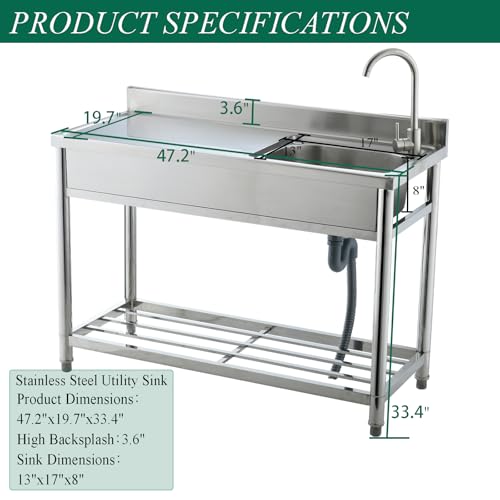 Stainless Steel Freestanding Single Bowl Utility Sink V57808