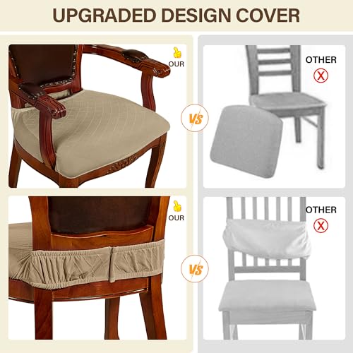Grey Set of 4 Jacquard Stretch Dining Chair Seat Covers with Armrest K61854