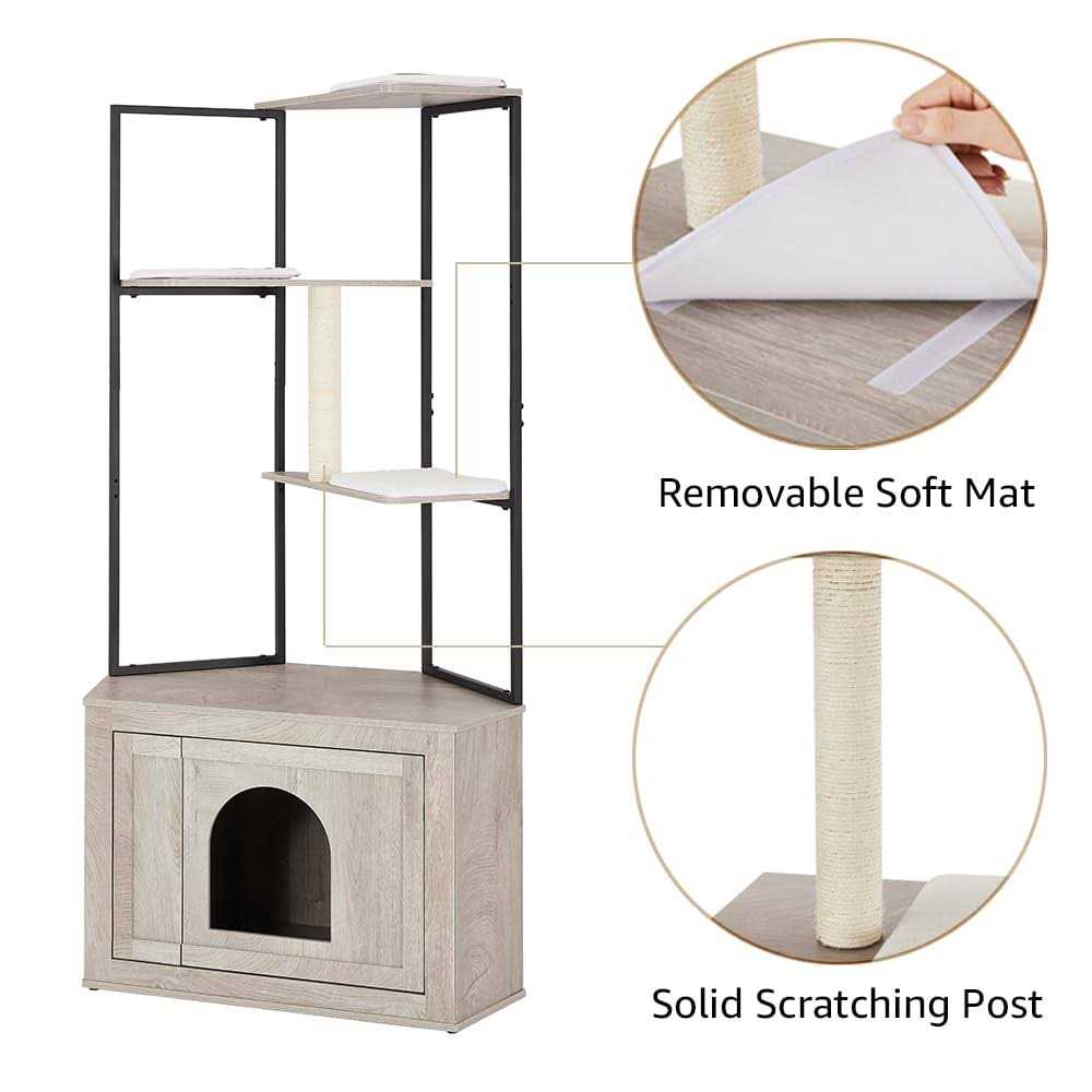 Corner Box Enclosure with Cat Tree Tower Cat Litter X136