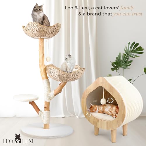 Solid Wood Cat Tree with Scratching Post and Bed N41828