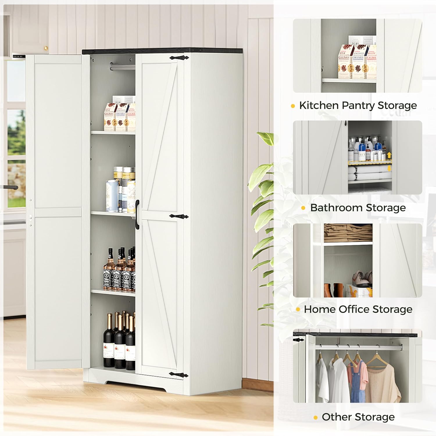 White 72" Wardrobe Closet with Doors and Hanging Rod I2677