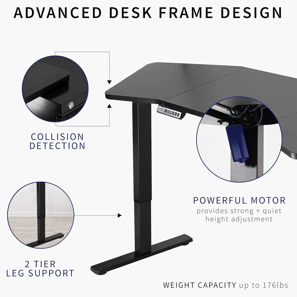 Black Table Top White Frame Electric Height Adjustable Stand Up Desk P837175