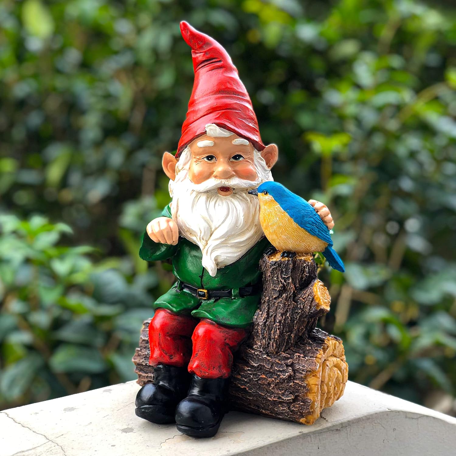 Outdoor Gnome Statue with Bird Statue Y1676