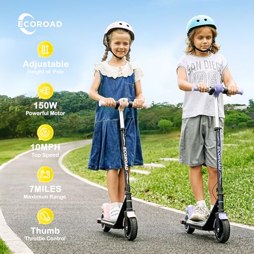 Kids Electric Scooter, 3/6/10mph Speeds, Adjustable Height, 150W, Dual Brake K6229
