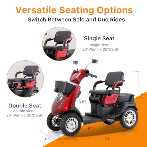 Red Heavy-Duty 4 Wheel Mobility Scooter 500lbs Capacity 1000W X26637